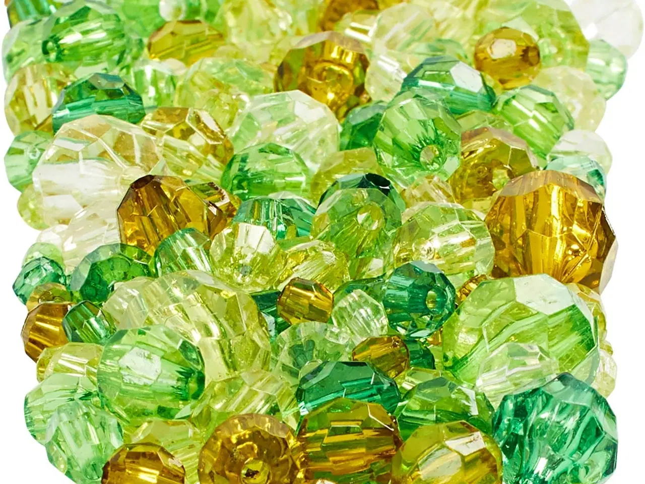 Billede 1 - Facetperler, str. 4-12 mm, hulstr. 1-2,5 mm, grøn glitter, 250g/ 1 pk.