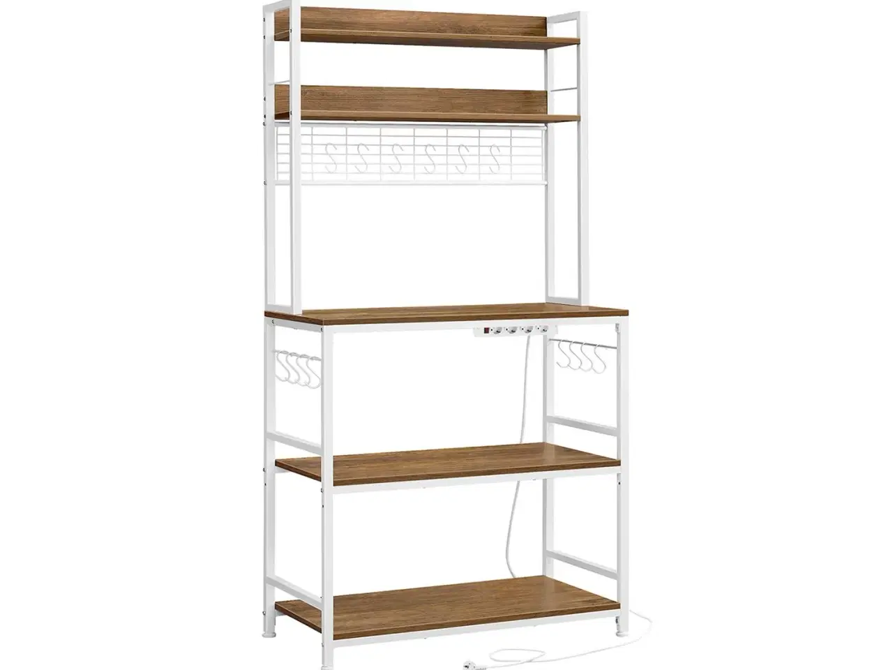 Billede 1 - Køkkenreol med stikdåse mikrobølgeovnshylde med gitter, 14 kroge, 40 × 80 × 170 cm, vintage brun/hvid