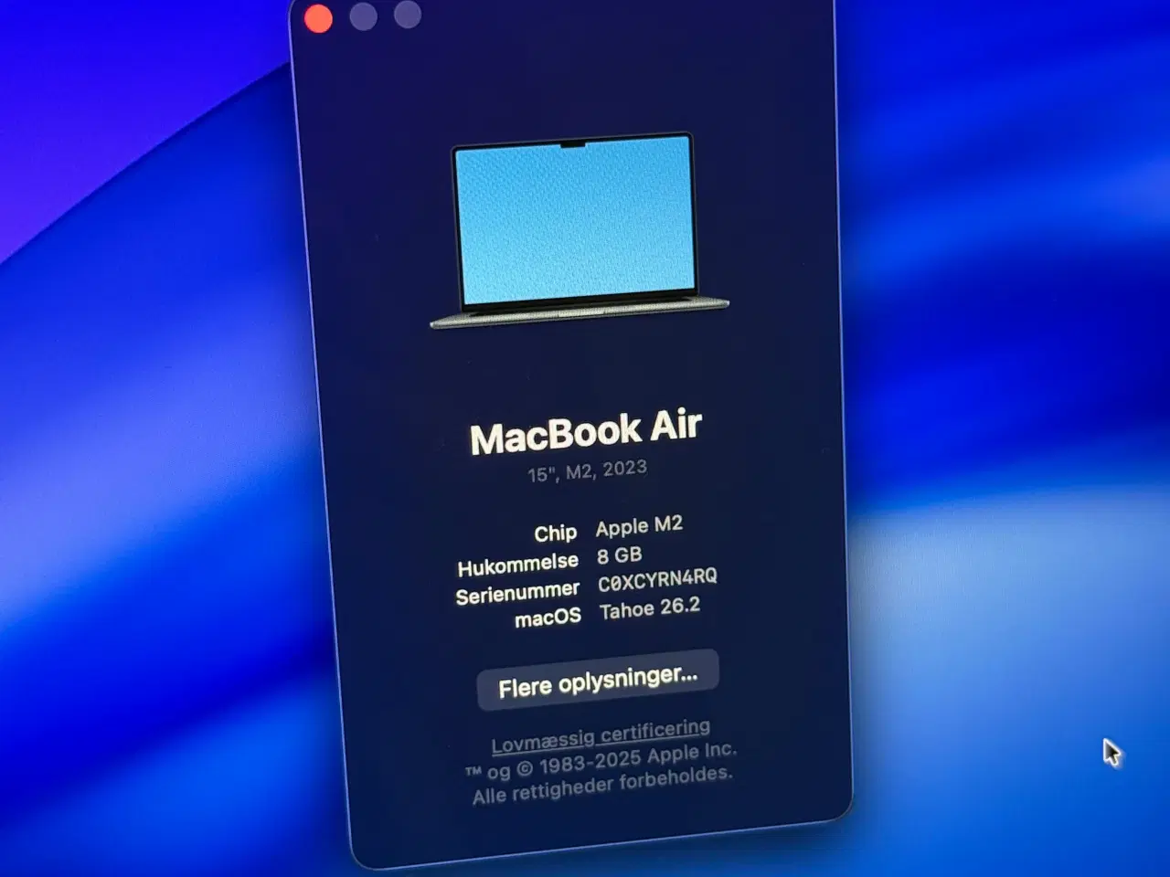 Billede 7 - MacBook Air 15” M2 8/256 GB 2023 99% batteri