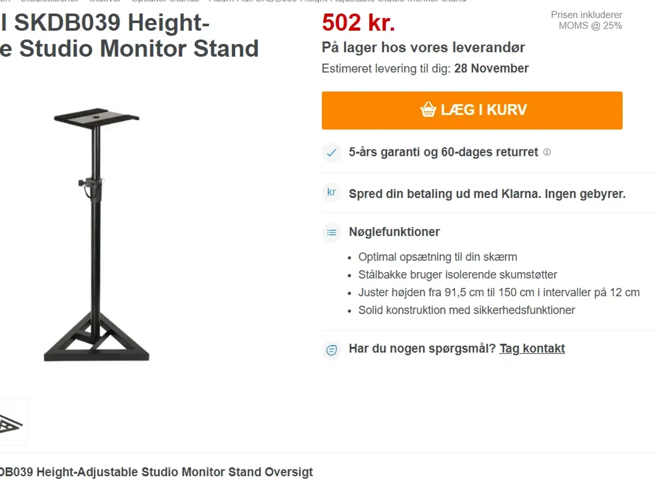 Billede 4 - Adam Hall SKDB039 Justerbare Studio Monitor Stands