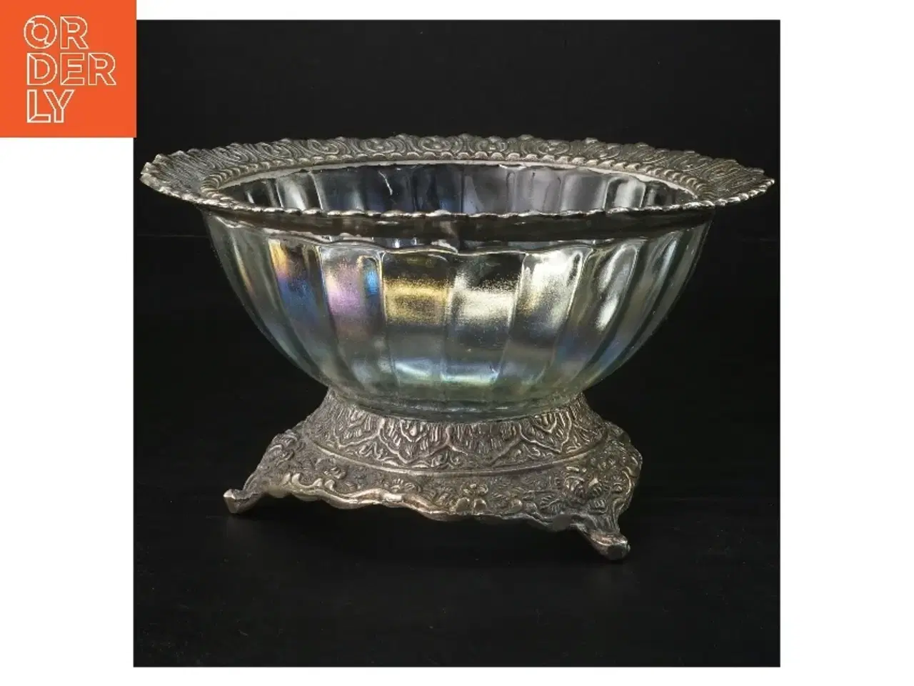 Billede 1 - Iriseret glas skål med metalbase (str. Ø 21x12 cm)