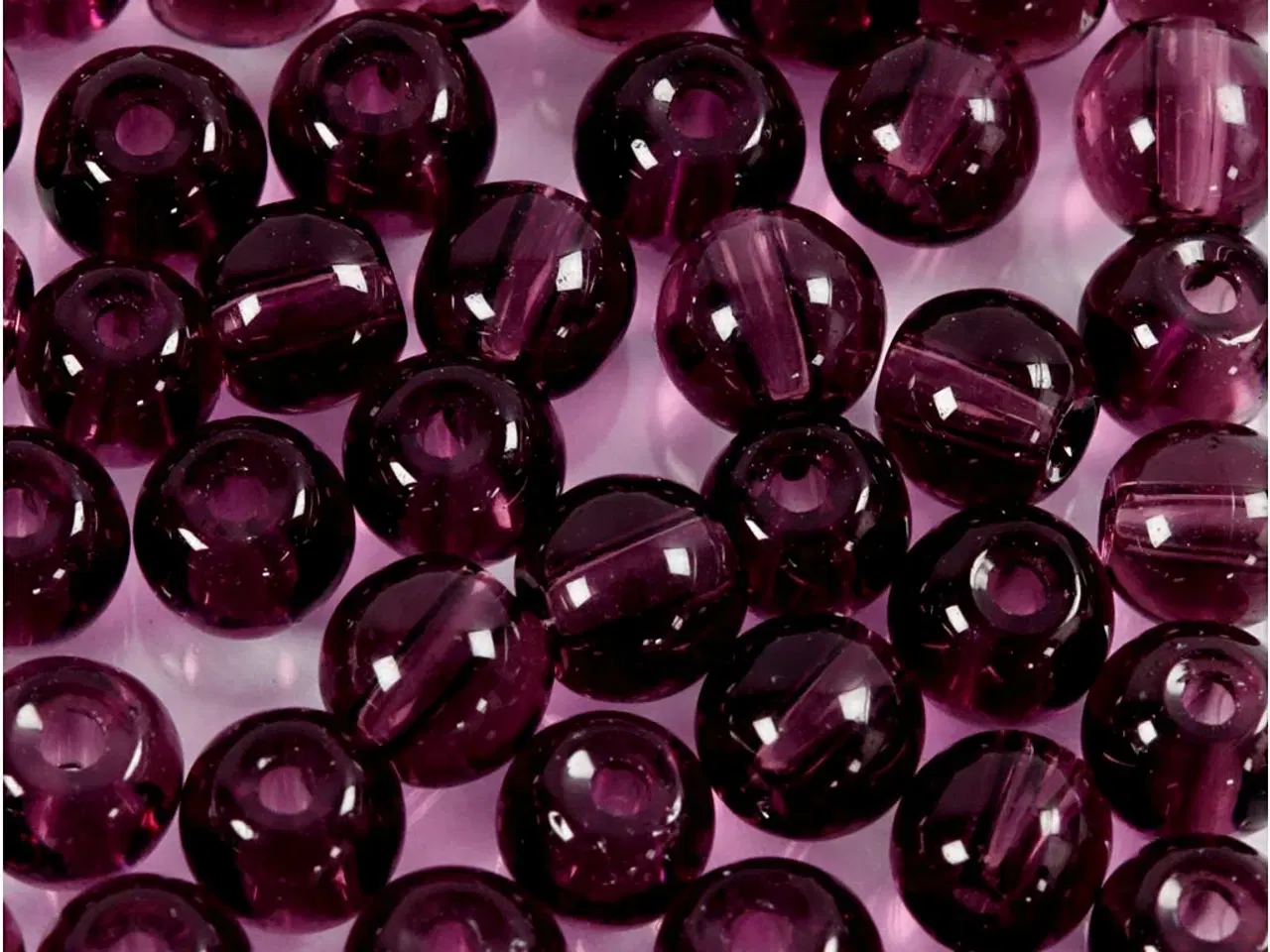 Billede 1 - Glasperler, diam. 4 mm, hulstr. 1 mm, lilla, 45stk./ 1 pk.