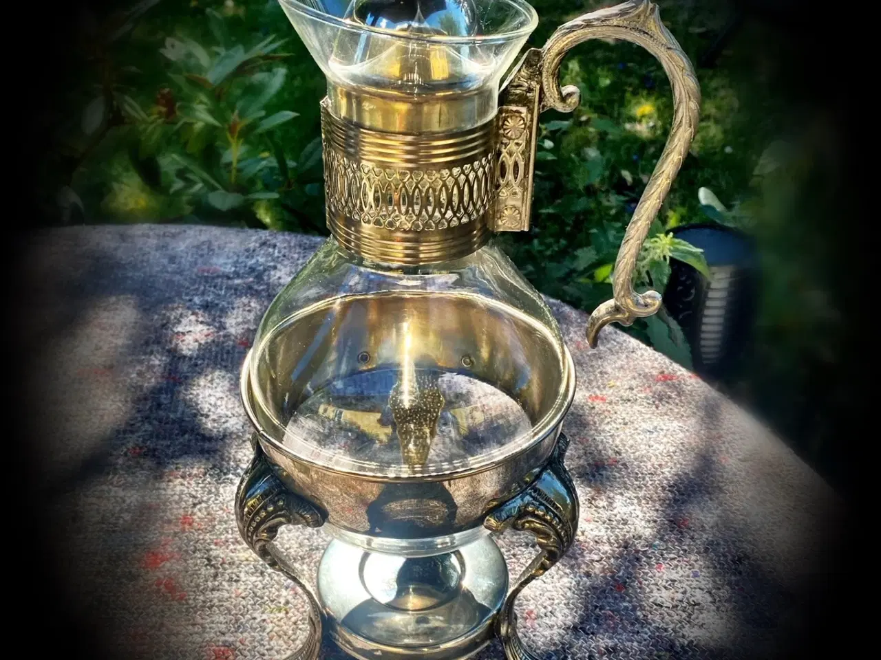 Billede 1 - * Antik Te-/kaffekande i glas - med masser af tin