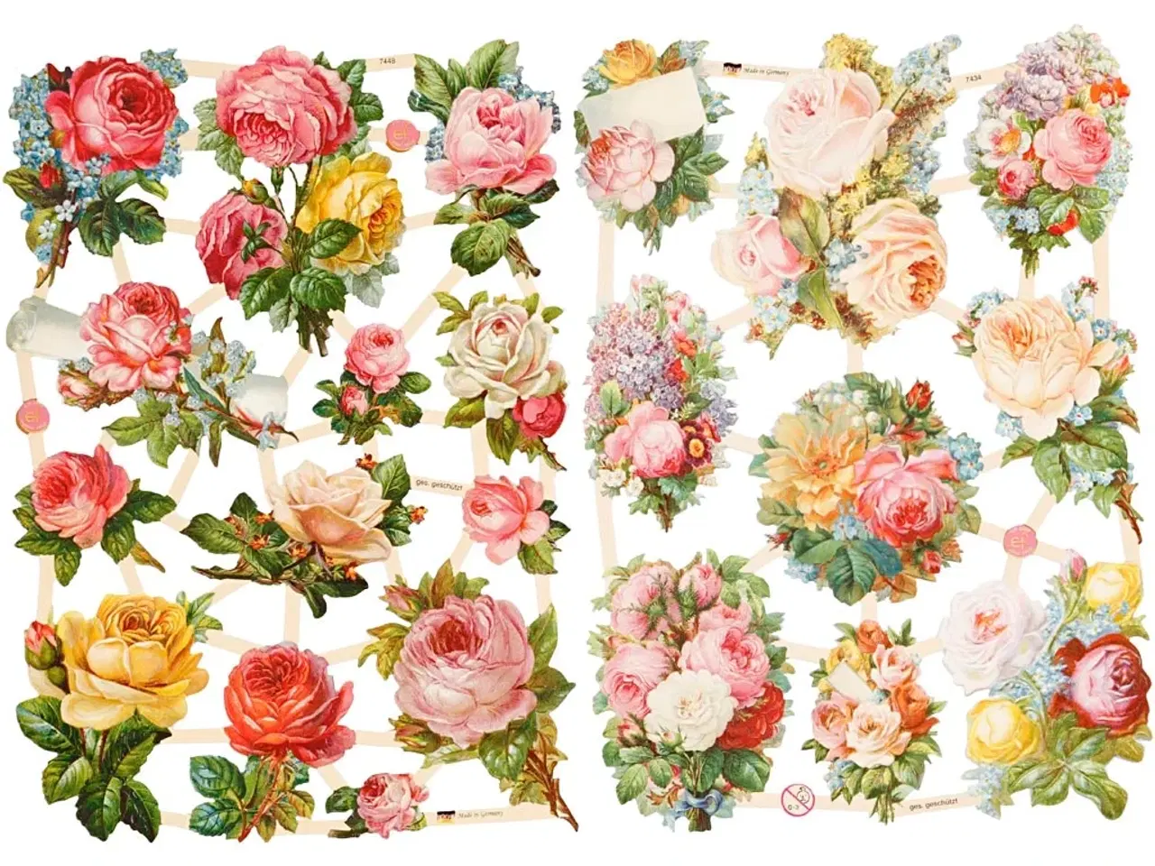 Billede 1 - Glansbilleder, roser, ark 16,5x23,5 cm, 2ark/ 1 pk.