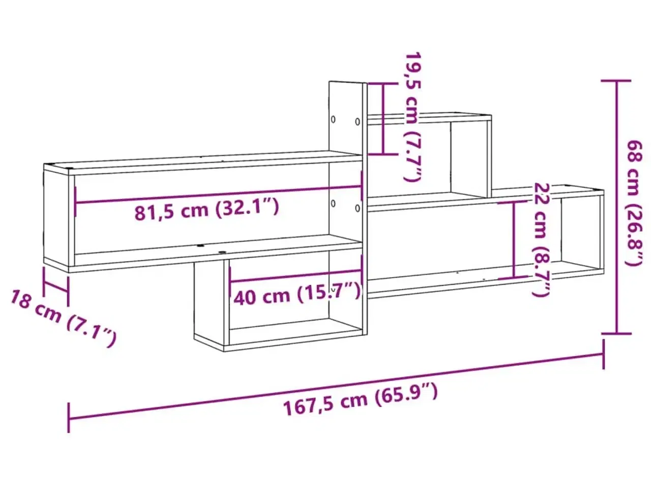 Billede 10 - Væghylde 167,5x18x68 cm konstrueret træ sonoma-eg