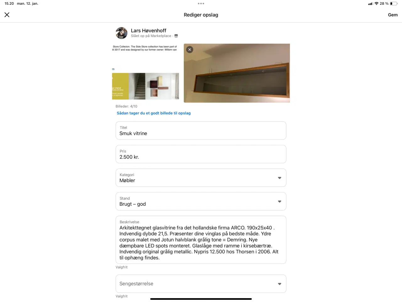Billede 1 - Flot glasvitrine