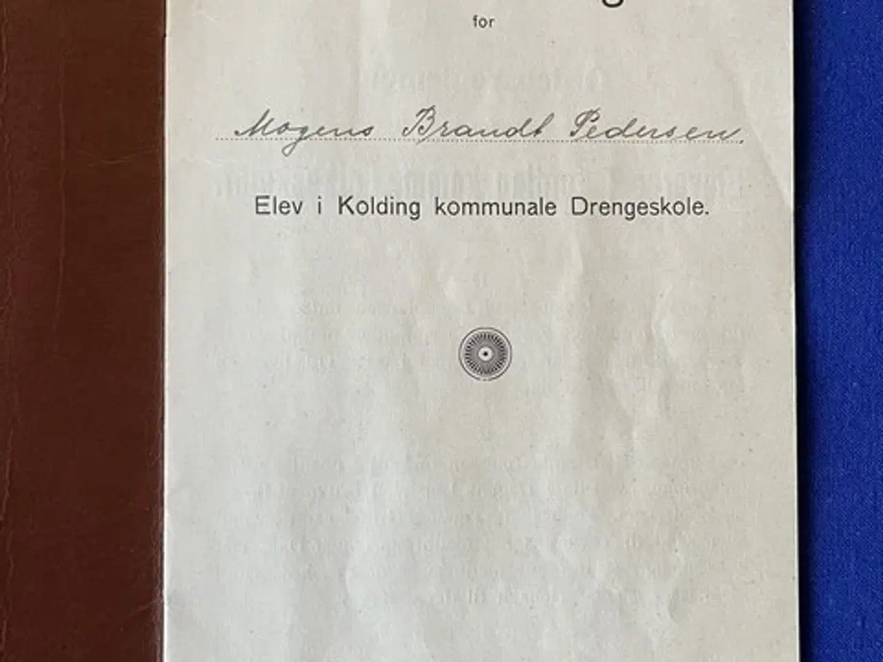 Billede 1 - Karakterbog for Mogens Brandt Pedersen - Kolding Drengeskole - 1932