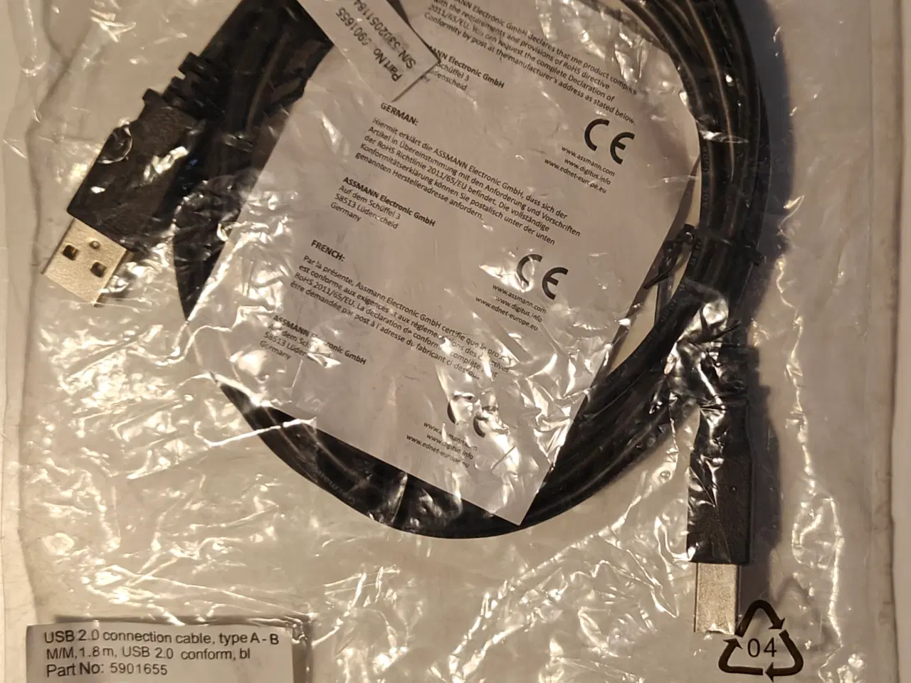 Billede 2 - 1,8m. USB-A to USB-B usb 2.0