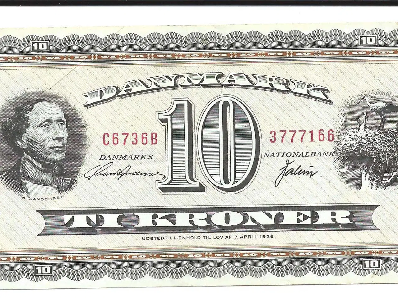 Billede 1 - Dansk Pengeseddel, 10,- H.C.Andersen
