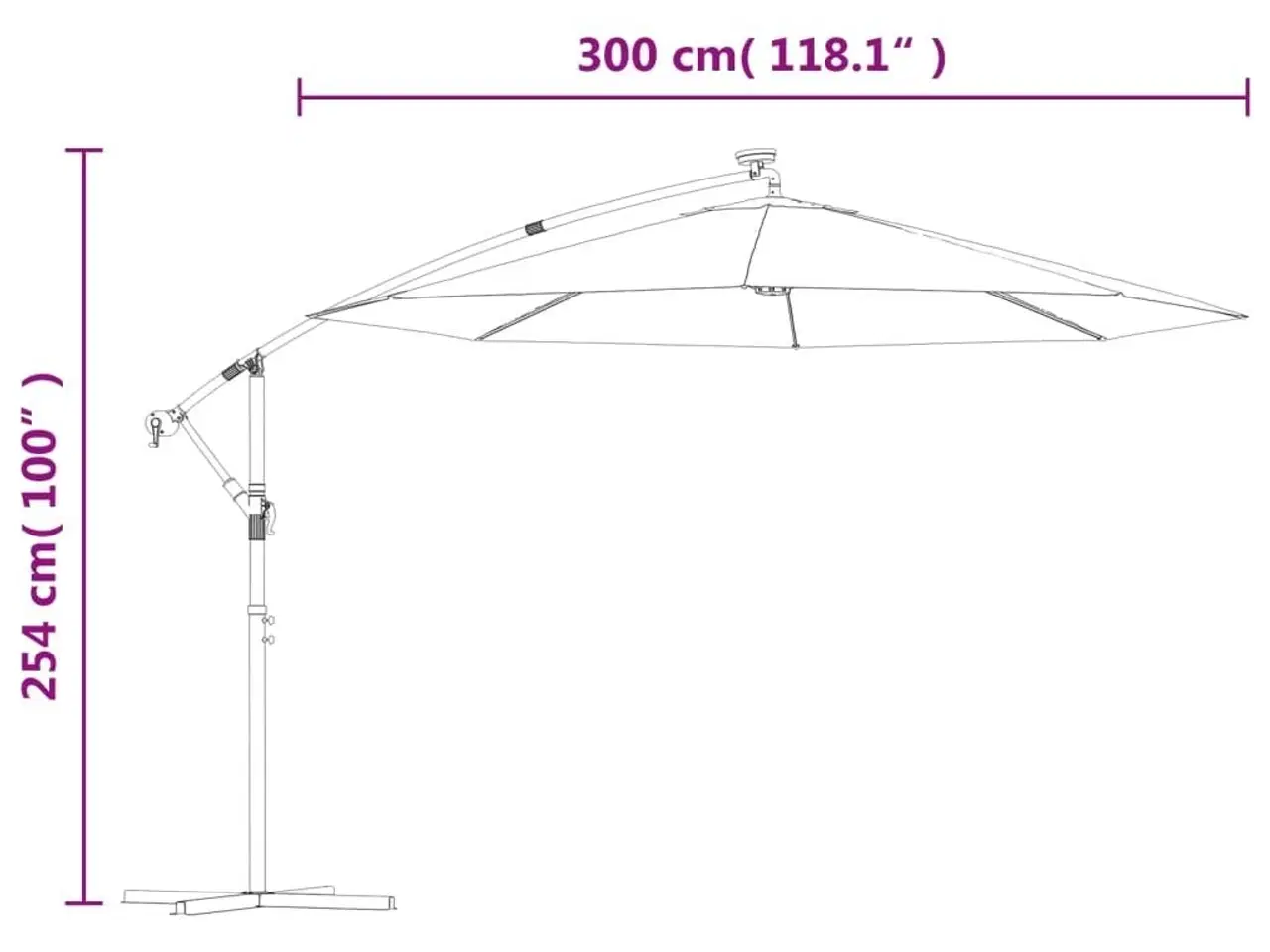 Billede 12 - Hængeparasol med LED-belysning 300 cm sandfarvet metalstang