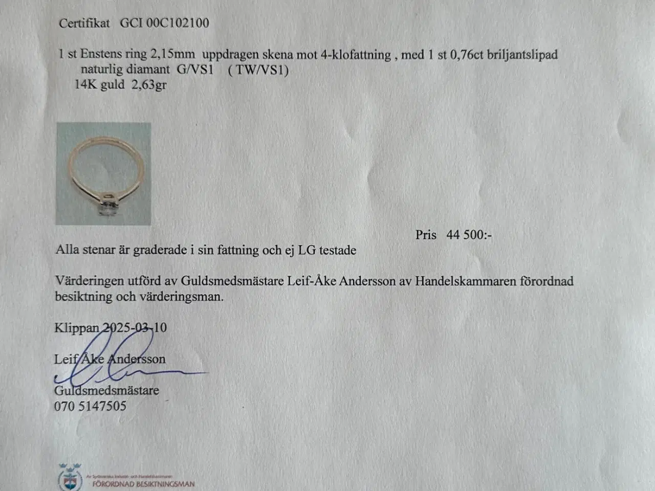 Billede 7 - Naturlig Diamantring 0.76ct