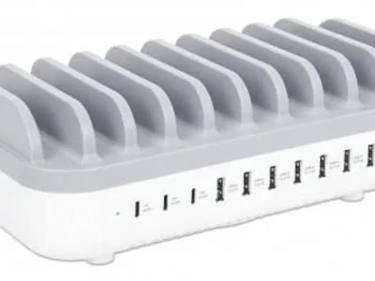 Billede 2 - USB opladerstation – Manhattan, 10 porte (3x USB-C op til 18 W PD + 7x USB-A op til 12 W), 120 W, hvid/grå