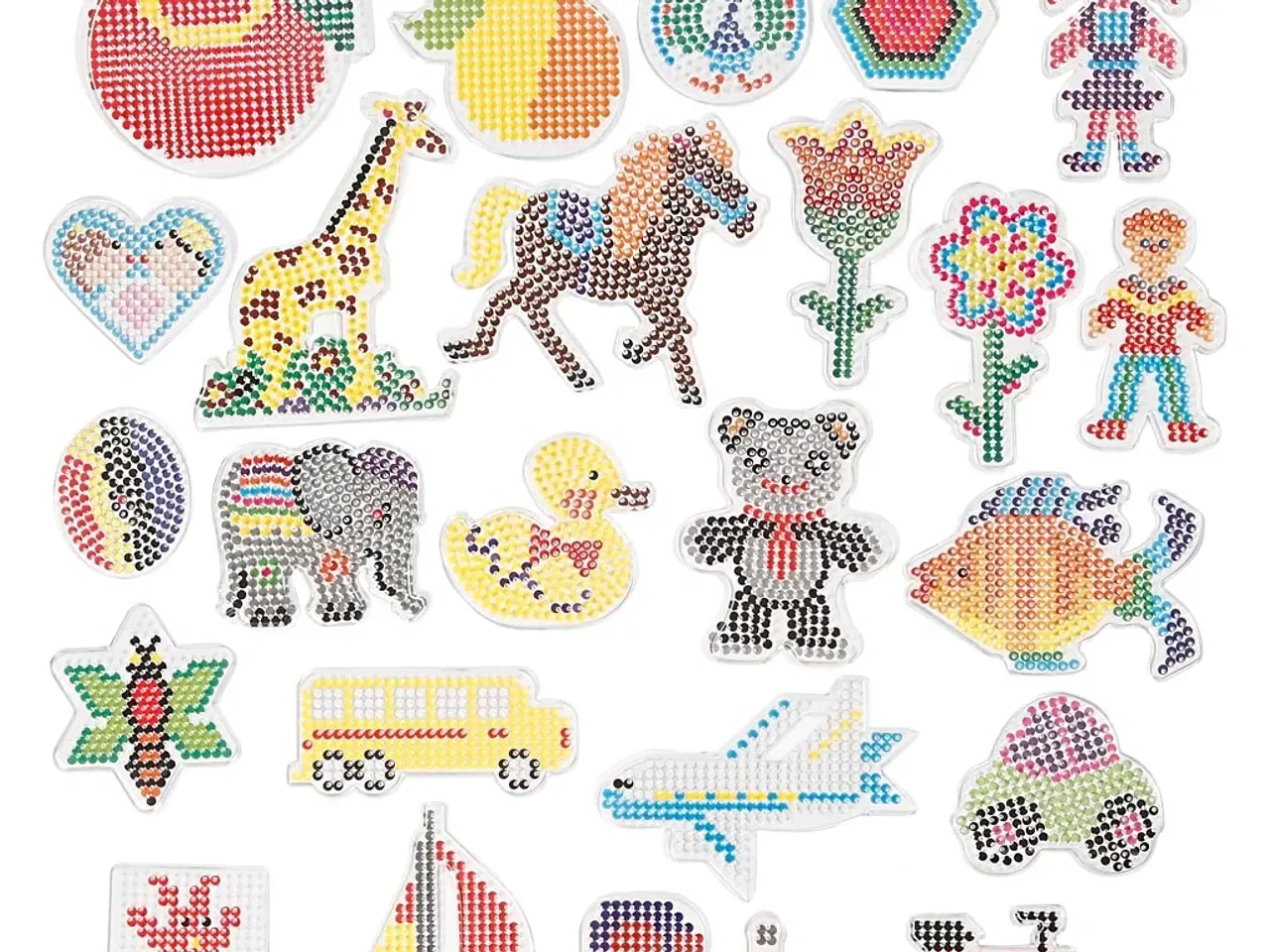 Billede 1 - Perleplader til børn - Geometri, dyr & transport, 4x10 pk.