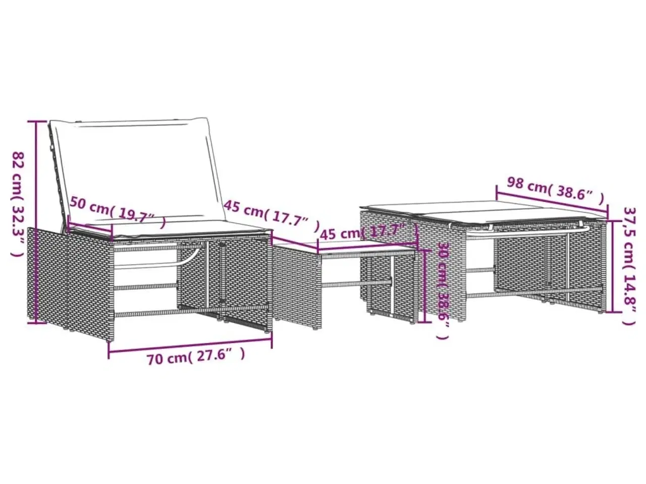 Billede 12 - Liggestole 2 stk. med bord grå polyrattan
