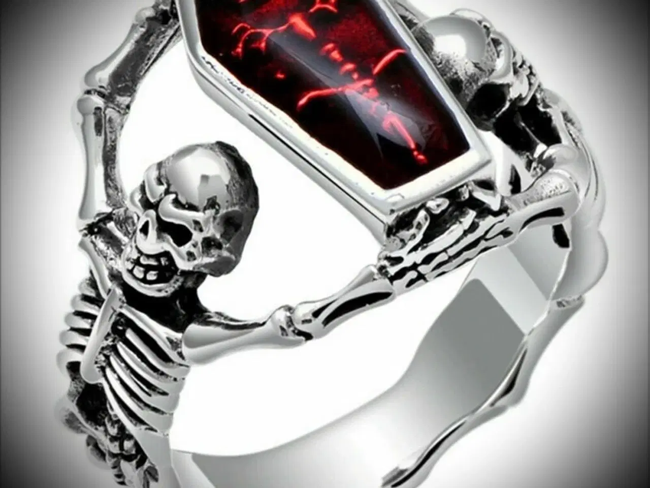 Billede 1 - * Fedeste fingerring med skelet og flot rød sten -