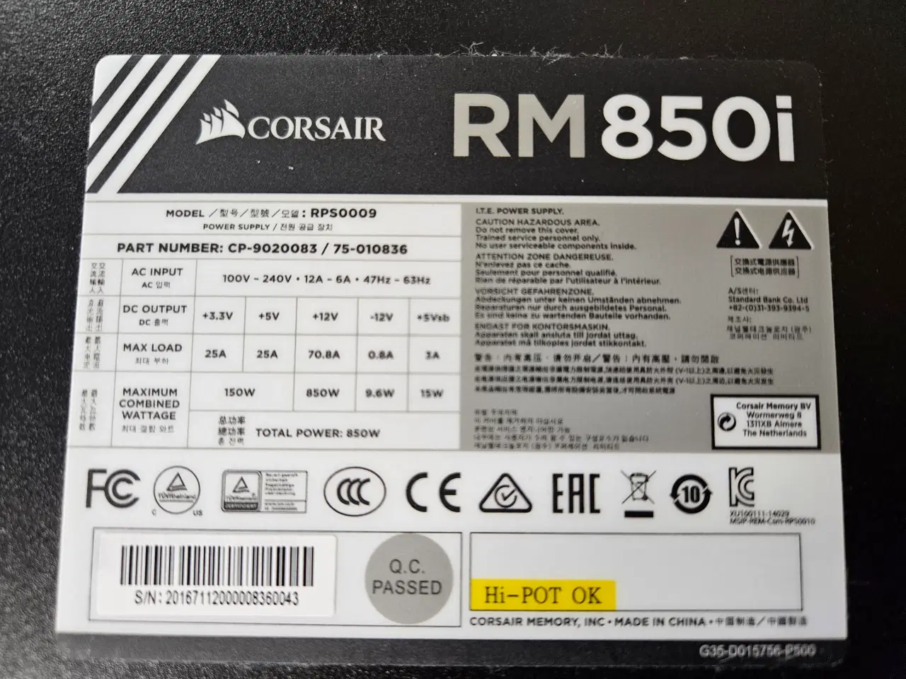 Billede 7 - CORSAIR RMi Series RM850i — 850 Watt 80 PLUS Gold 