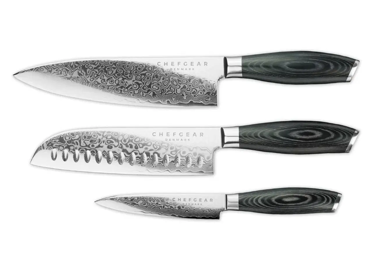 Billede 1 - Køkkenknivsæt udført i 67 lags Damaskus stål.