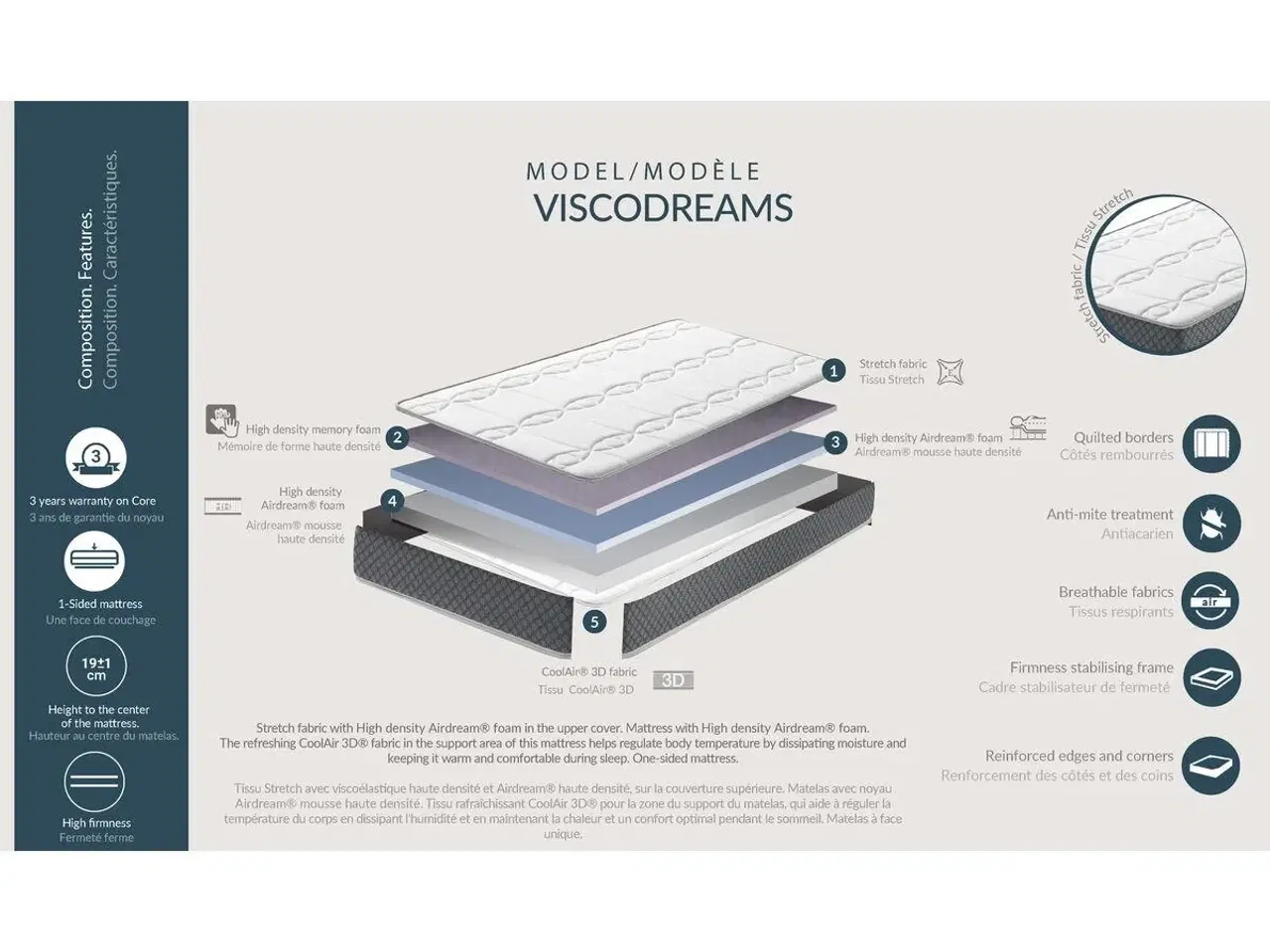 Billede 3 - Memory skum madras Skydreams Viscodreams 120 x 190 cm