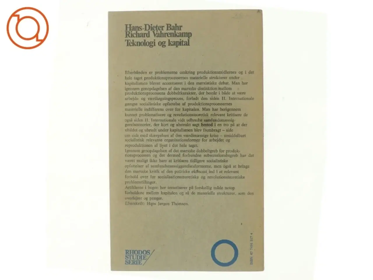 Billede 3 - Teknologi og kapital af Hans-Dieter Bahr (bog)