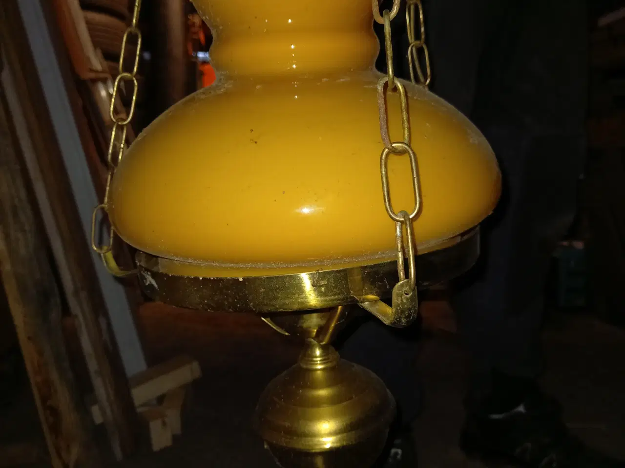 Billede 1 - Messinglampe med glasskår til el.