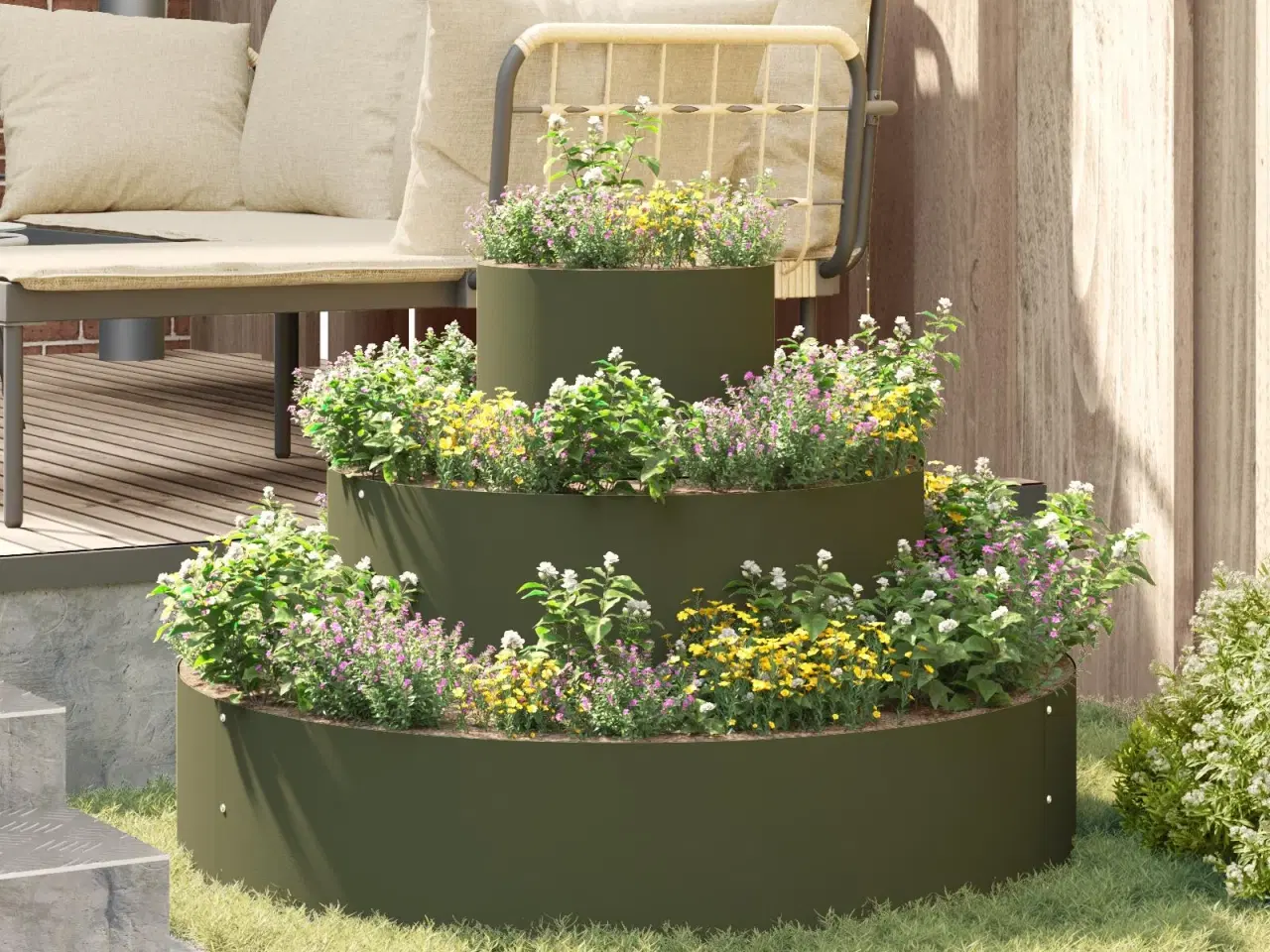 Billede 5 - Have Blomsterkrukke Olivengrøn 90 x 90 x 20 cm Stål
