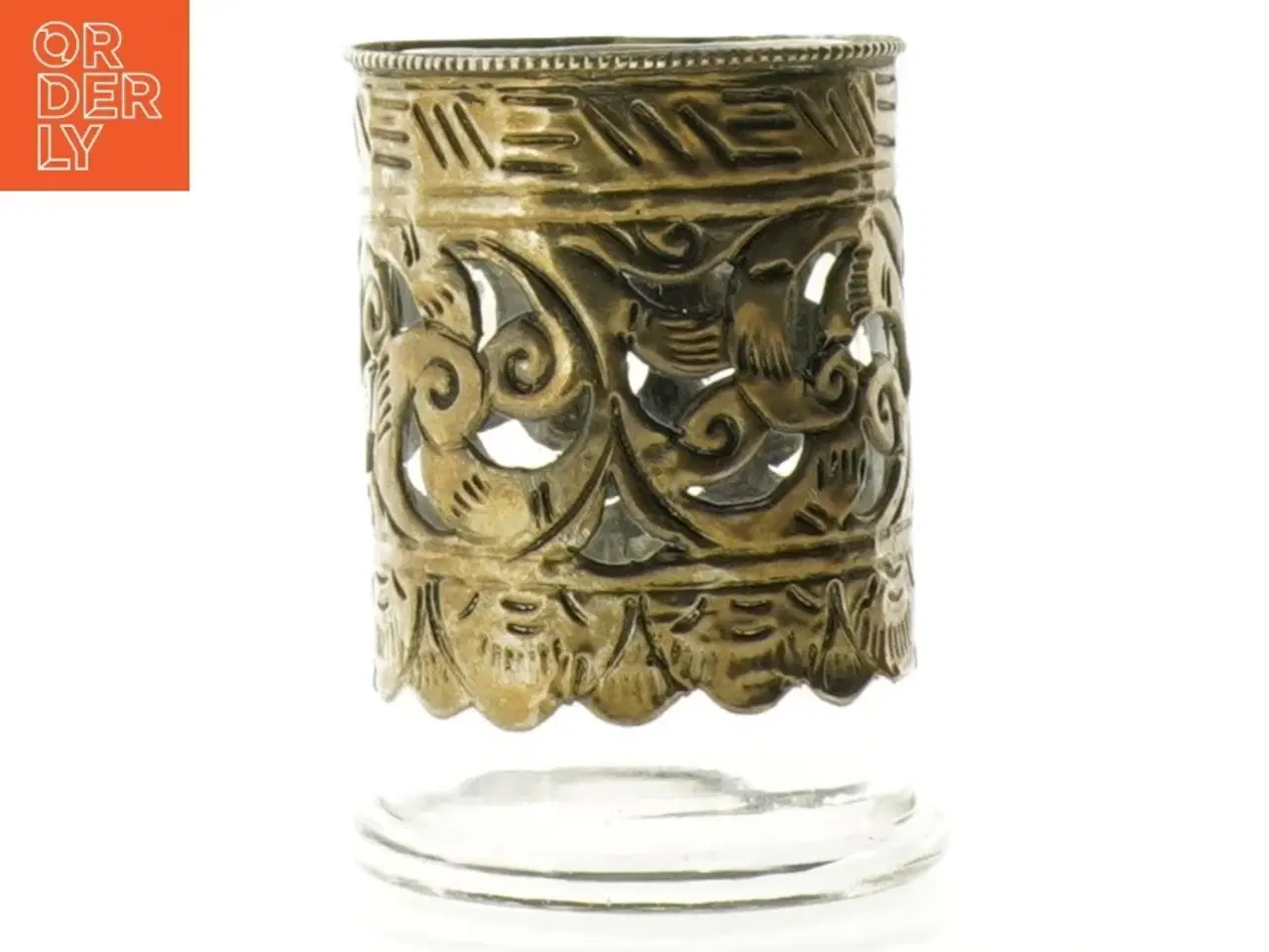 Billede 4 - Glas vase med metalornamentik (str. 10 x 7 cm)