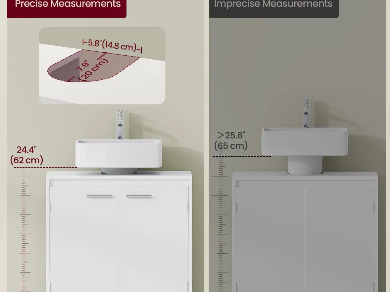 Billede 7 - Underskab til håndvask med 2 rum – passer til forskellige håndvaske, justerbar hylde, med ben, 30 × 60 × 60 cm – skyhvid