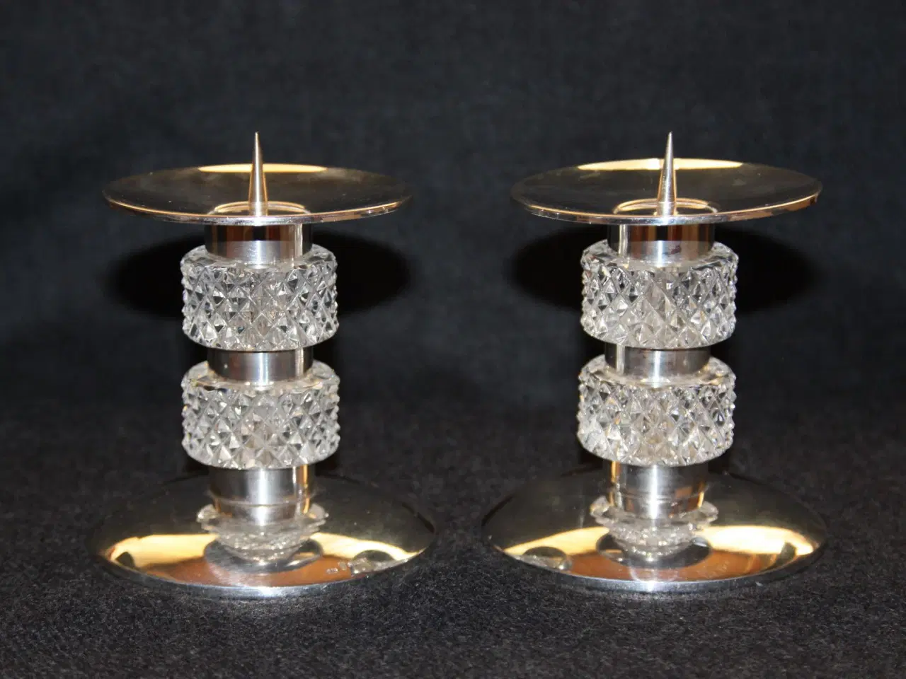 Billede 1 - 2 lysestager i sterling sølv med glas