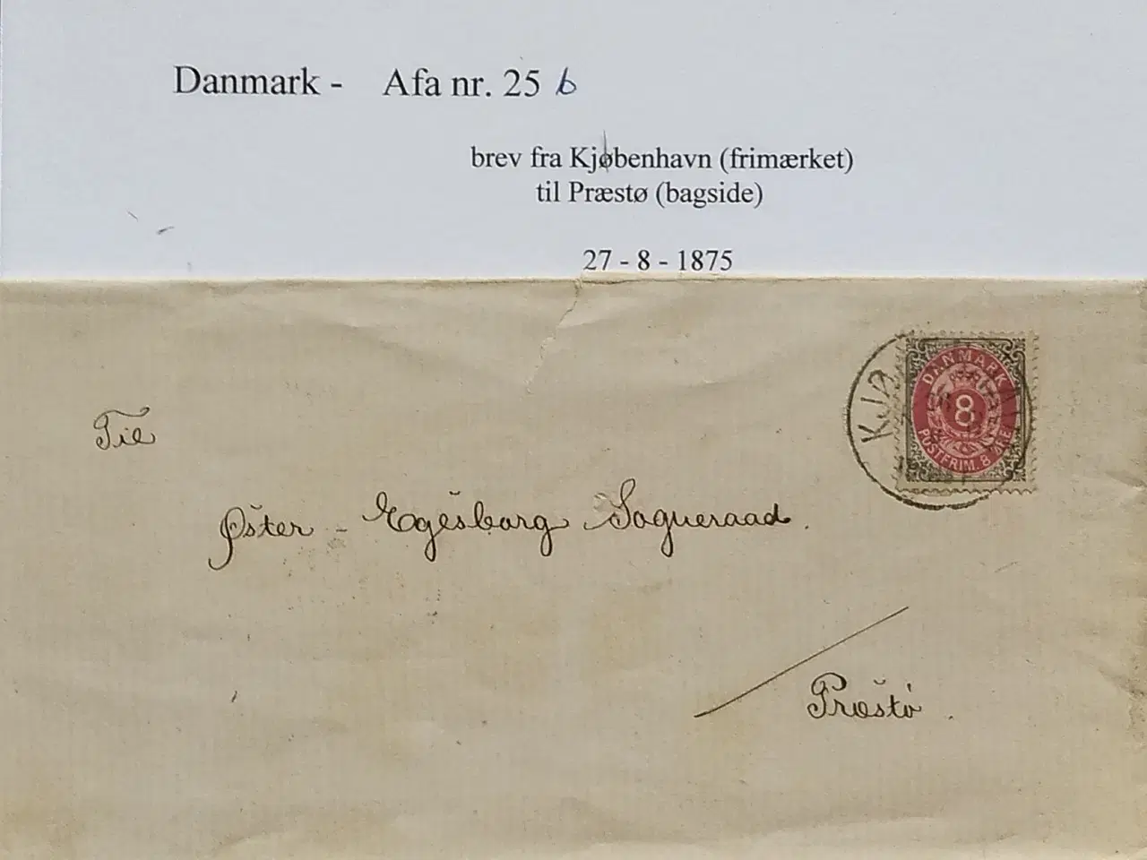 Billede 1 - Danmark gamle brev fra Kjøbenhavn til Præstø 1857