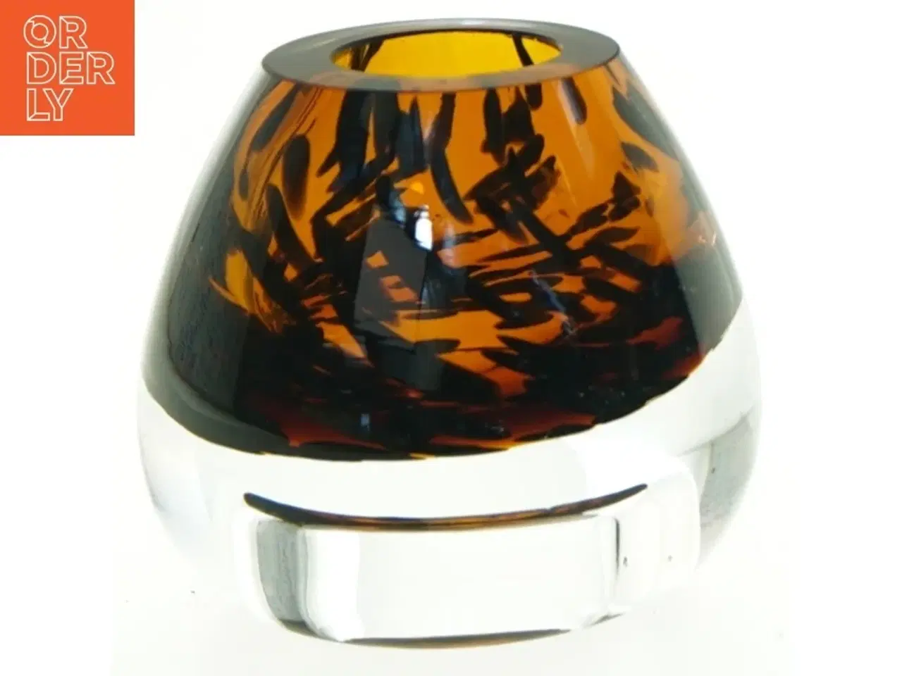 Billede 1 - Mundblæst Tigerstribet Glasvase (str. 8 x 8 cm)