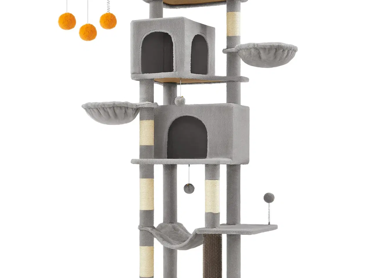 Billede 1 - Kattetræ Feandrea, 175 cm højt, multi-level kattemøbel med 2 huler, 2 kurve, 5 kradsepæle, selv-plejer, udkigsplads og hængekøje, indendørs, duegrå