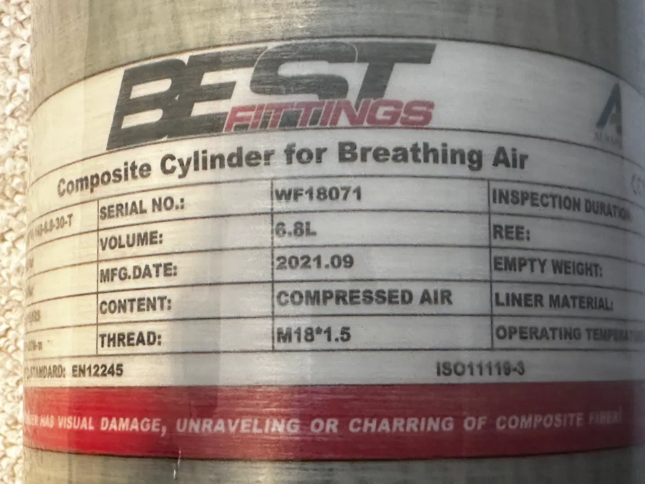 Billede 2 - 300 Bar Carbon Dykkerflaske 3L & 6.8L