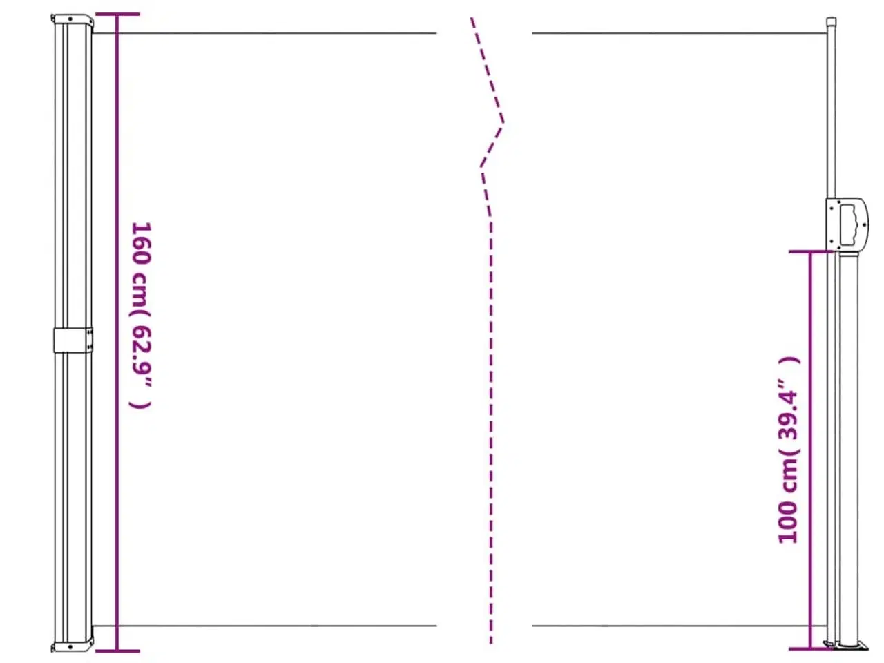 Billede 10 - Sammenrullelig sidemarkise 160 x 600 cm sort