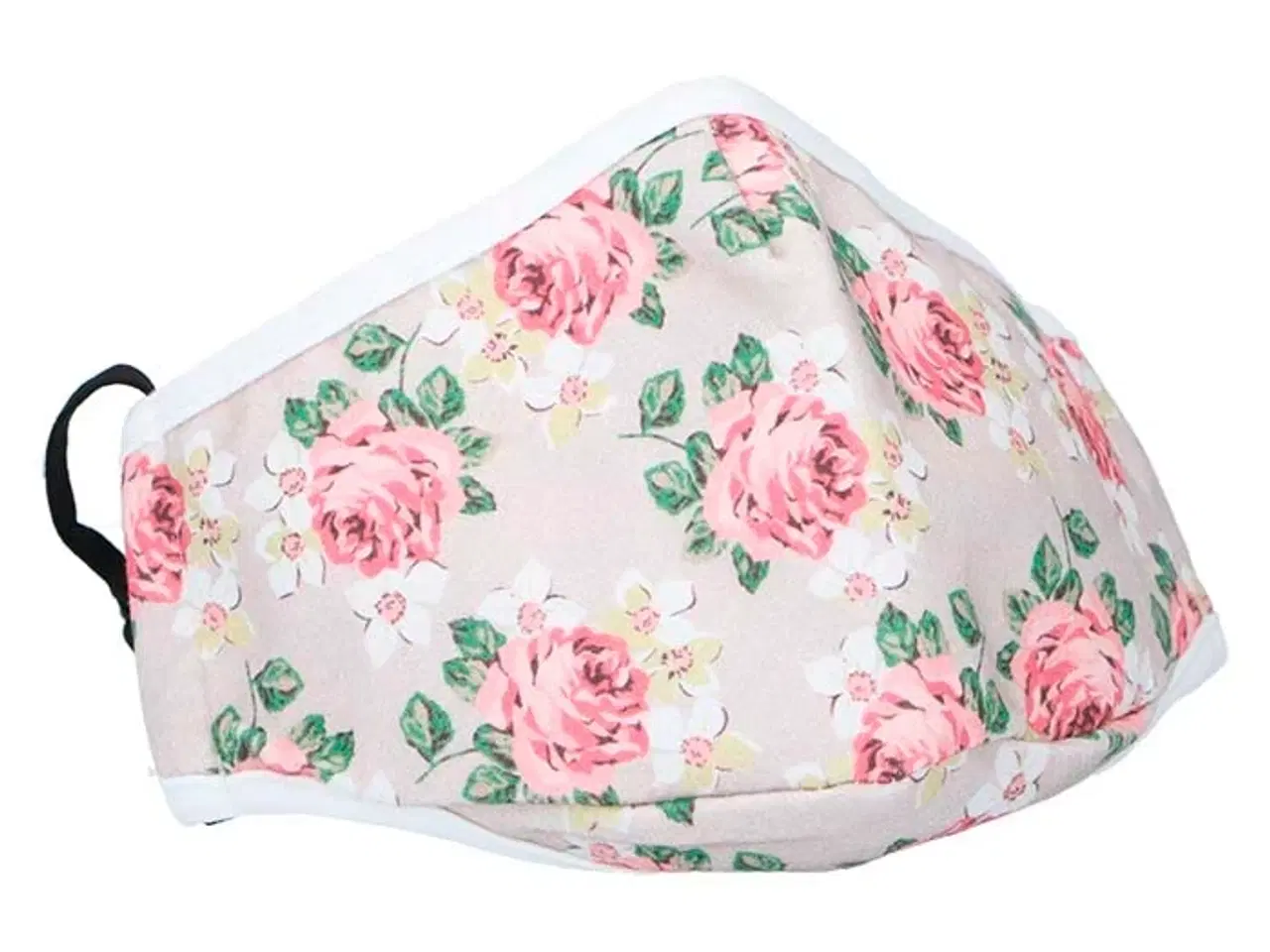 Billede 1 - Stofmundbind 2-lags hvid med blomster 2 stk.