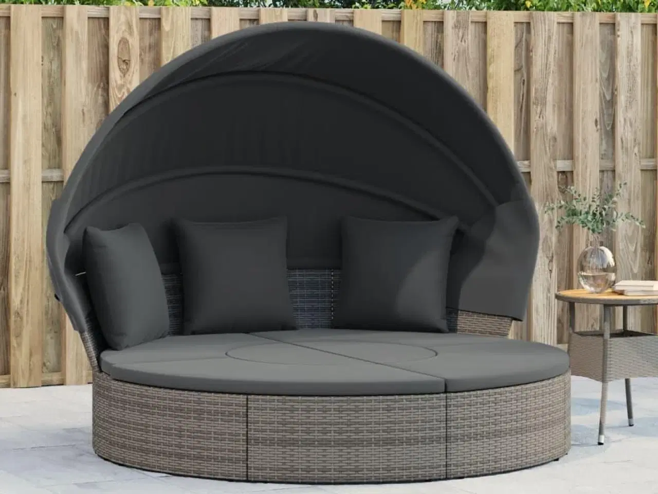 Billede 1 - Udendørs loungeseng med tag og hynder polyrattan grå