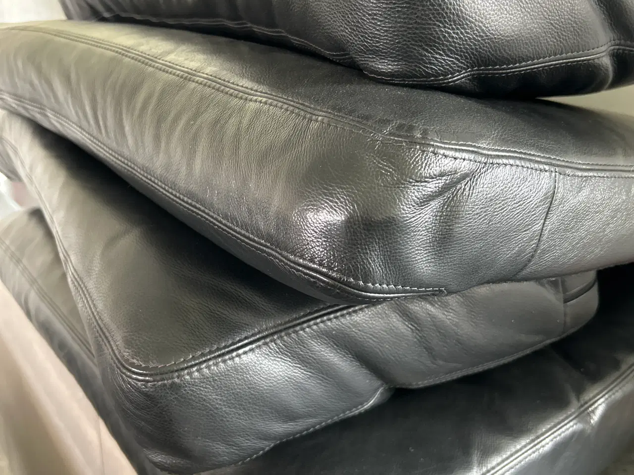 Billede 4 - Sort læder sofa gruppe