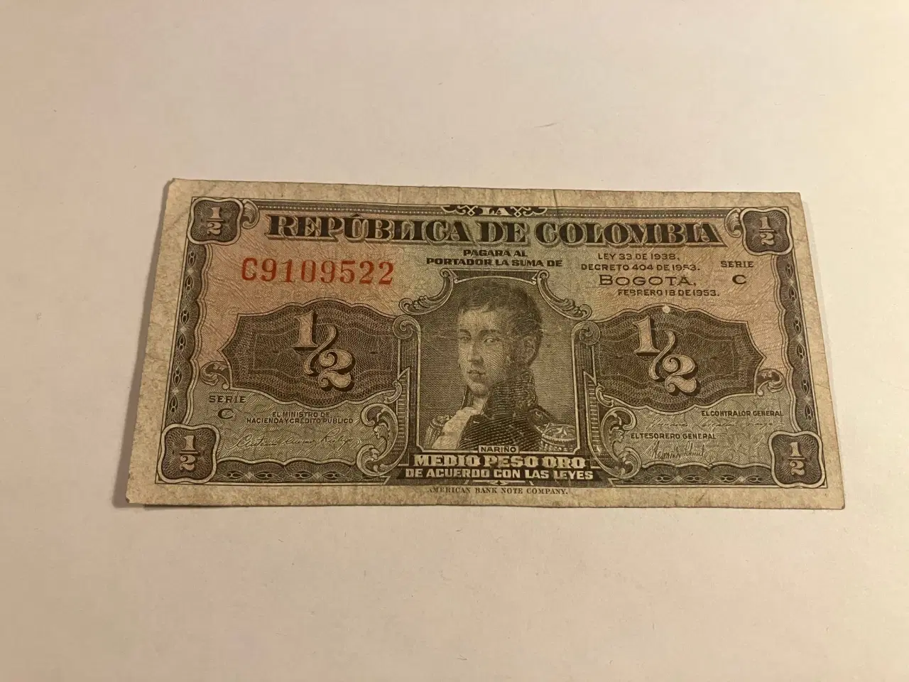 Billede 1 - 1/2 Peso Oro Colombia 1953