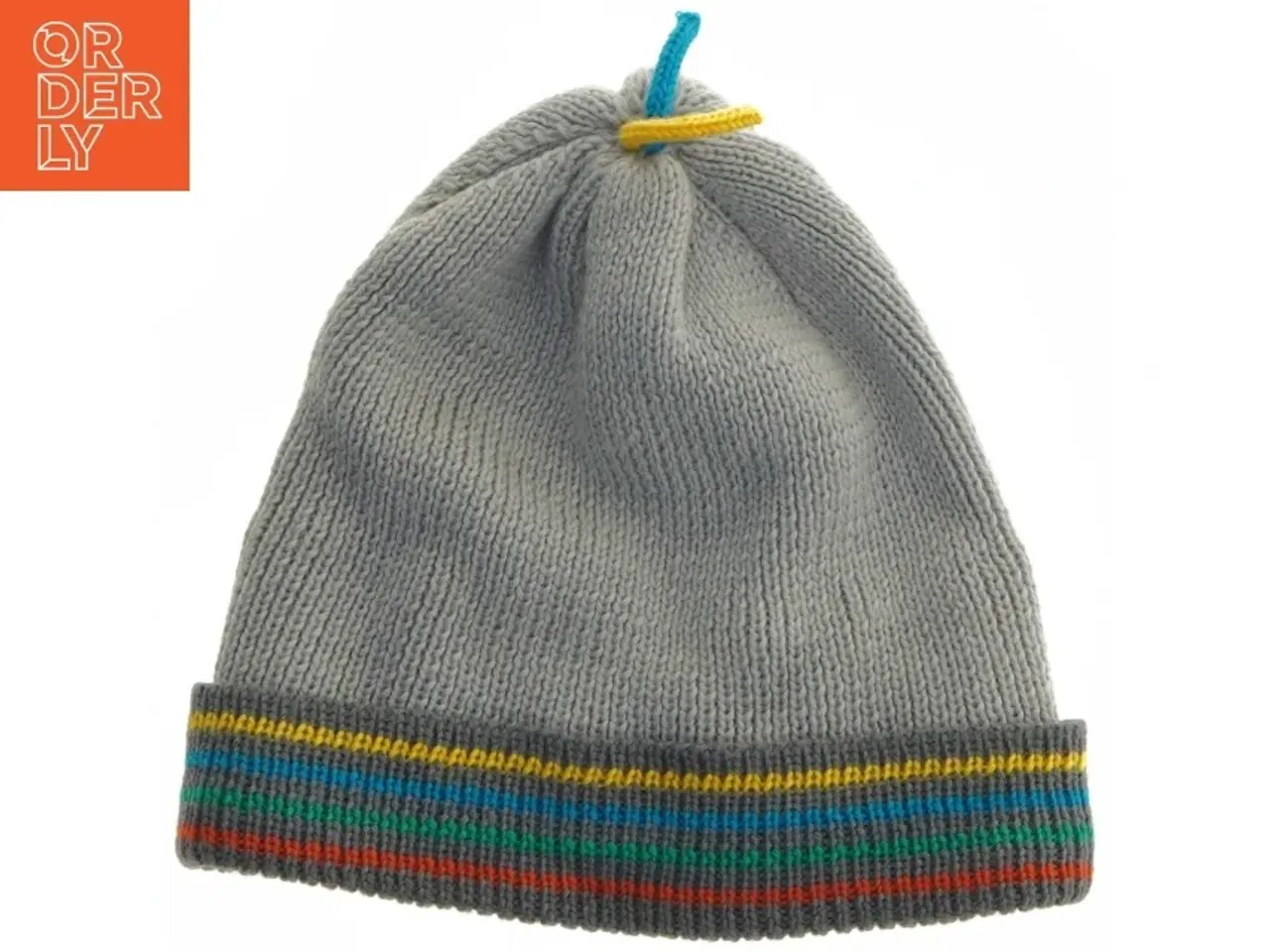Billede 3 - Grå strikhue med farvede striber fra Deux Pas Deux (str. 23x20 cm)