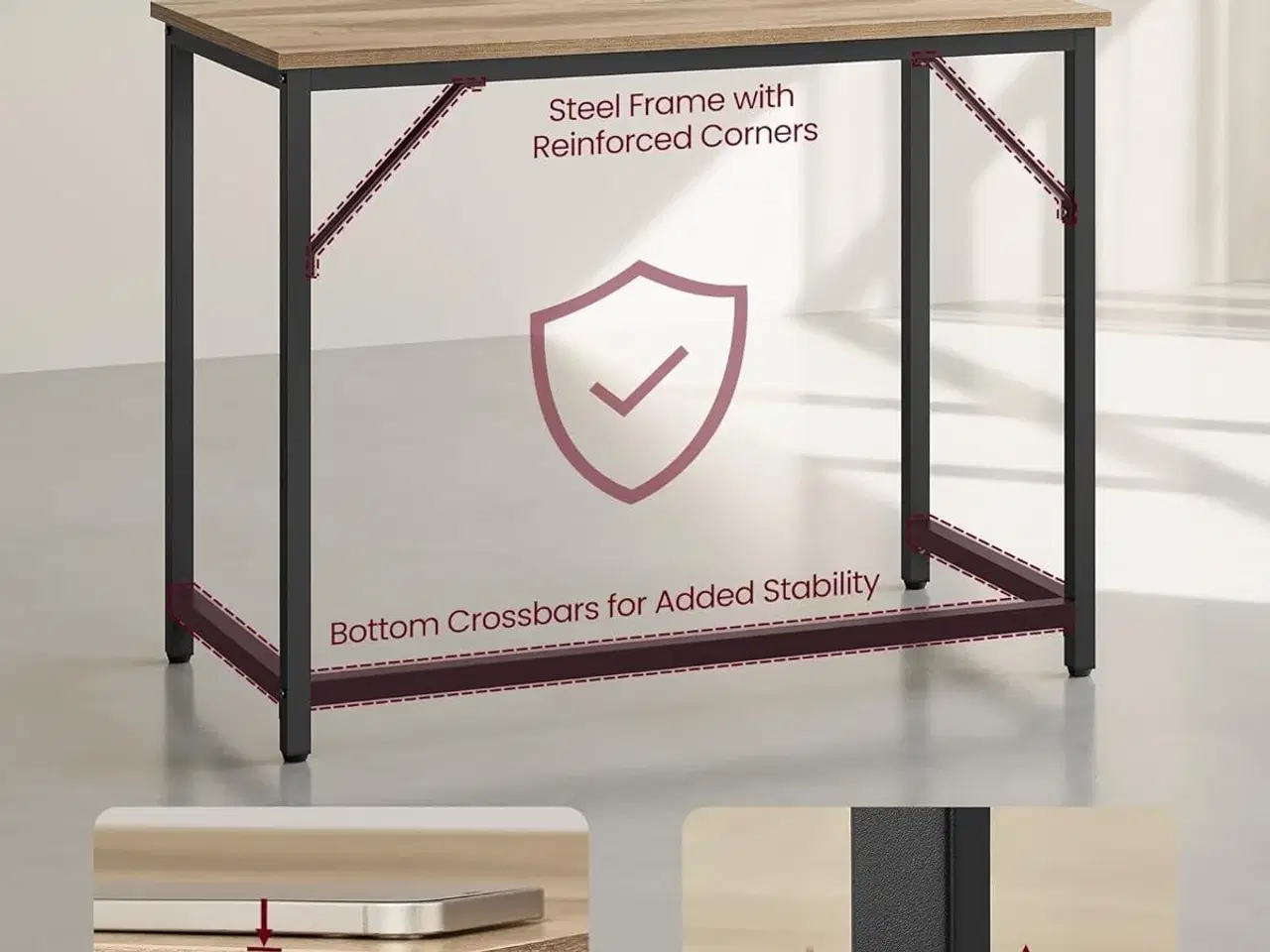 Billede 5 - Skrivebord computerbord 100 × 50 cm, kamelbrun/sort