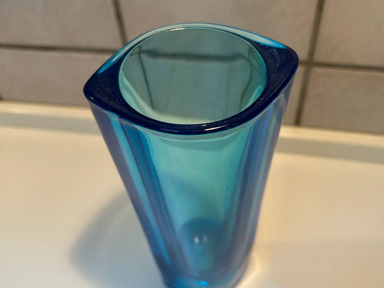 Billede 1 - Kunst glas vase/ stage i blå/turkis, Vintage