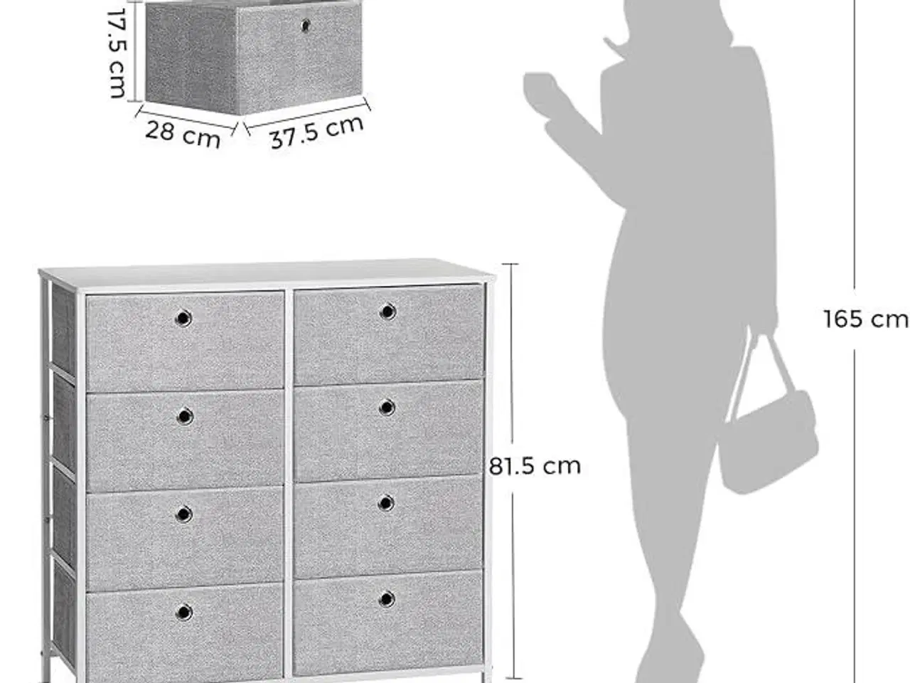 Billede 3 - Kommode med 8 stofskuffer lys grå/hvid
