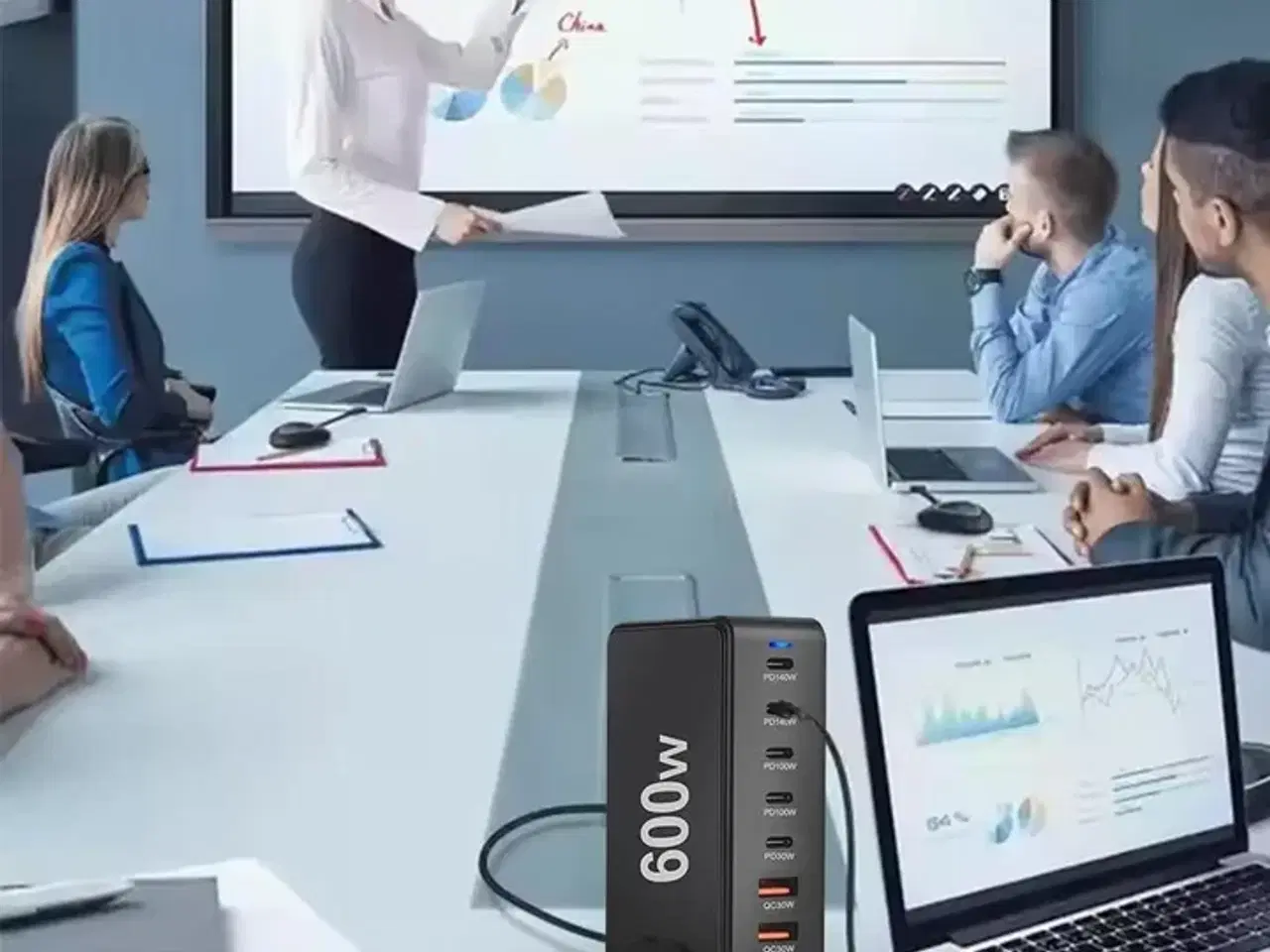 Billede 4 - Ladestation GaN 600W – 8 porte (USB-C & USB-A) – Hurtig opladning til mobil og bærbar computer
