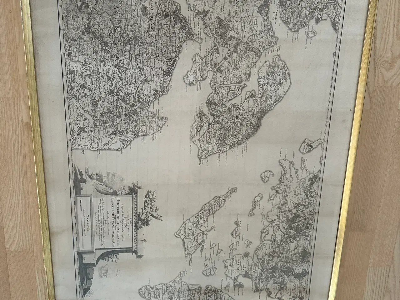 Billede 1 - Gammelt landkort i flot guldfarvet ramme