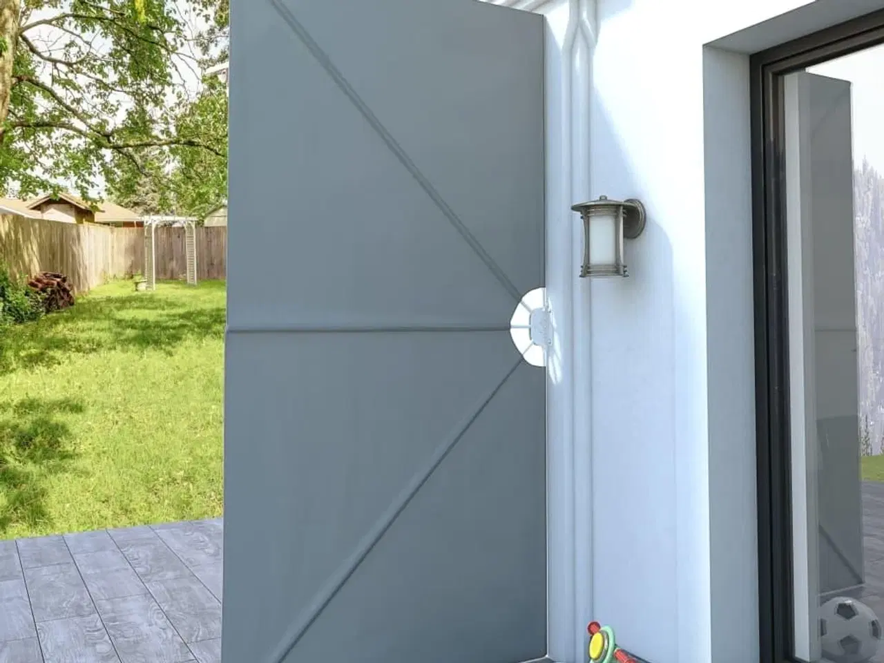 Billede 3 - Sammenklappelig sidemarkise til terrasse grå 300 x 150 cm