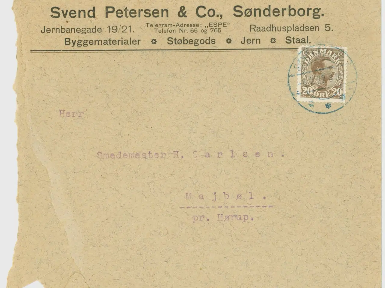 Billede 1 - Forretningsbrev 1922, Sønderborg
