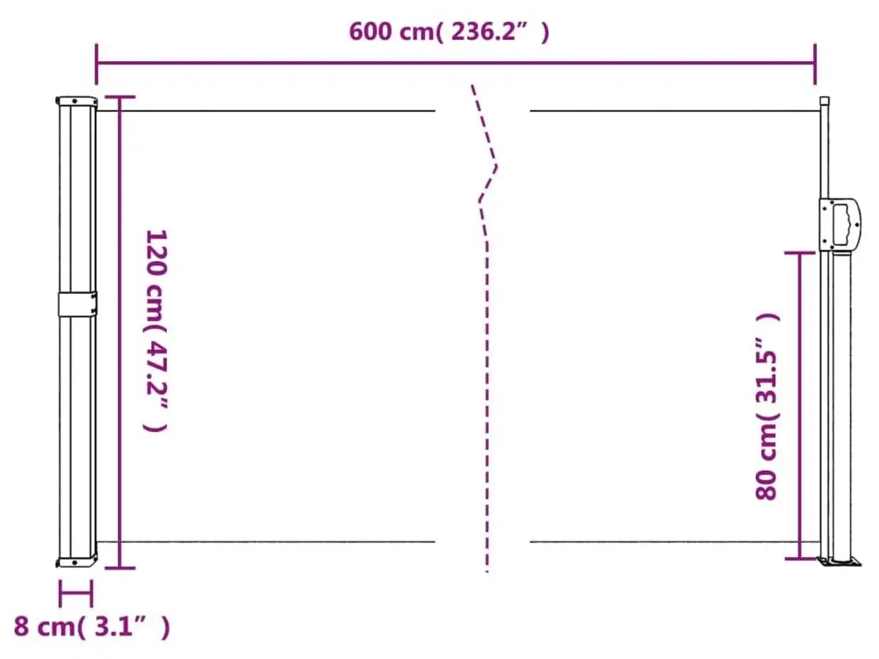 Billede 10 - Sammenrullelig sidemarkise 120 x 600 cm sort