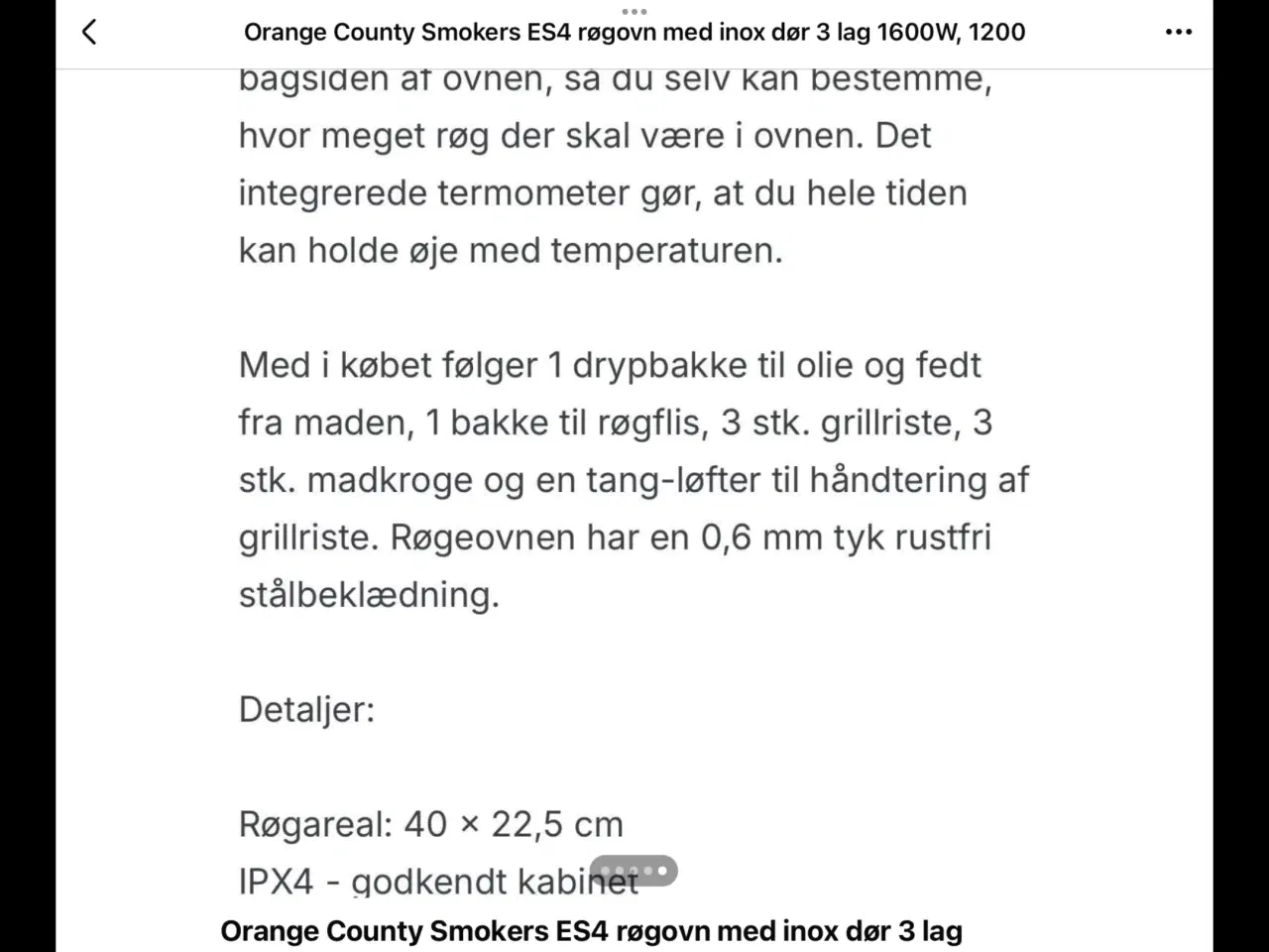 Billede 13 - Eltrisk Rygeovn i rustfrit 4 hylder 1600 w