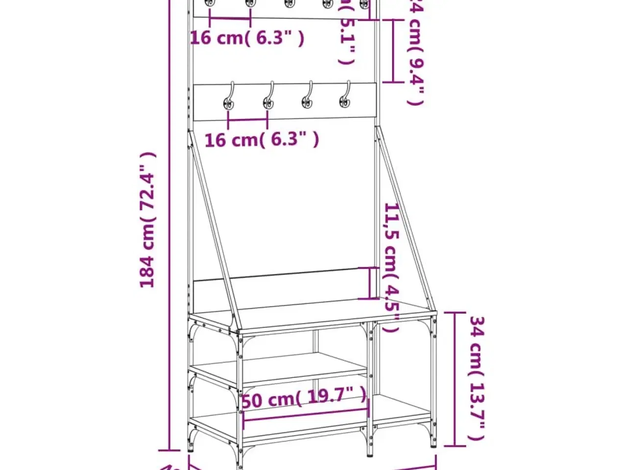 Billede 9 - Tøjstativ med skoopbevaring 80x40x184 cm sonoma-eg
