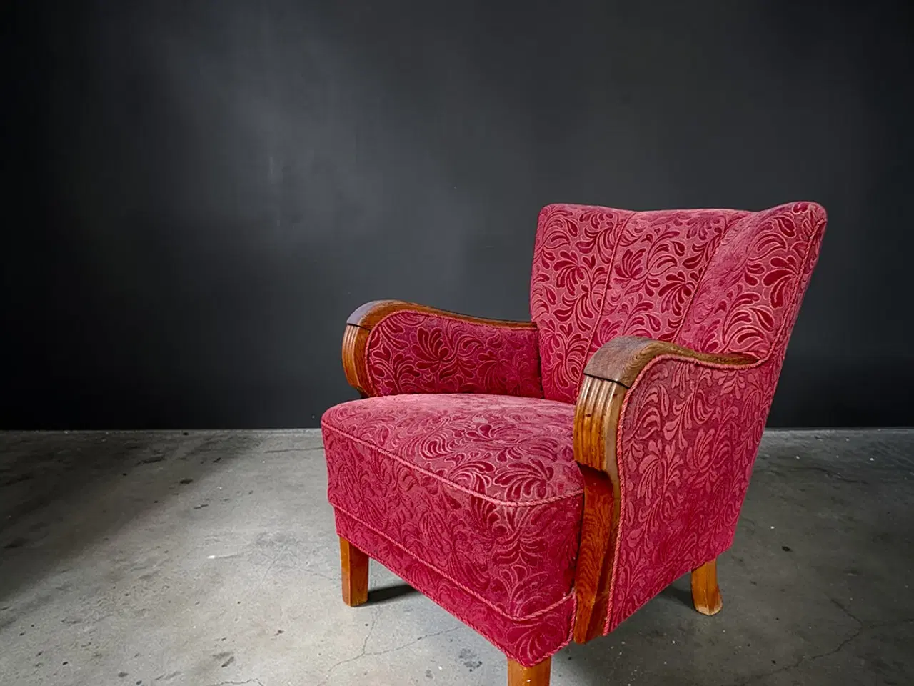 Billede 10 - Dansk snedkermester lænestol rød velour 1940’erne