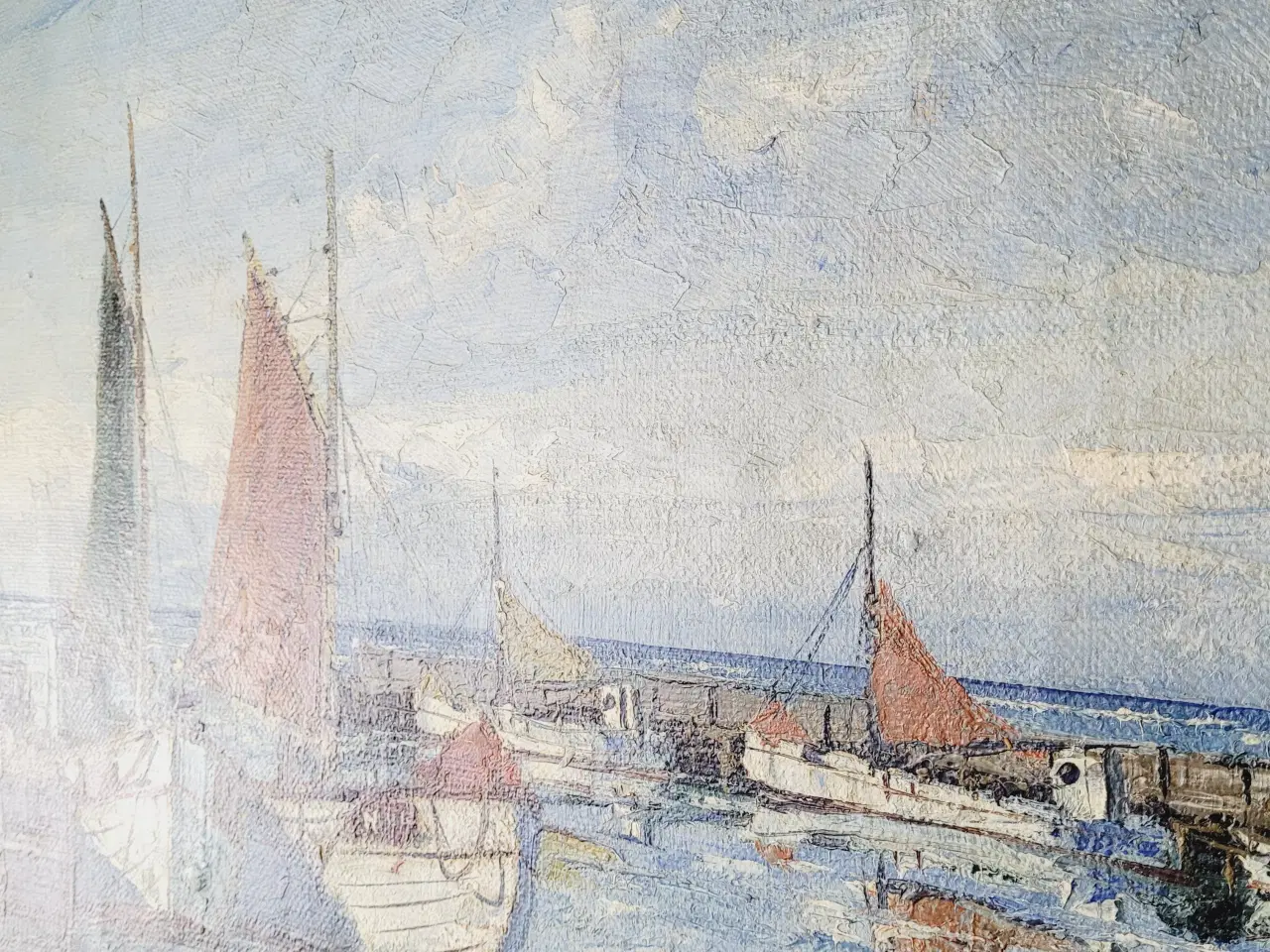 Billede 5 - ⛵ Charmerende Oliemaleri - Emil Brehm – Havnemotiv